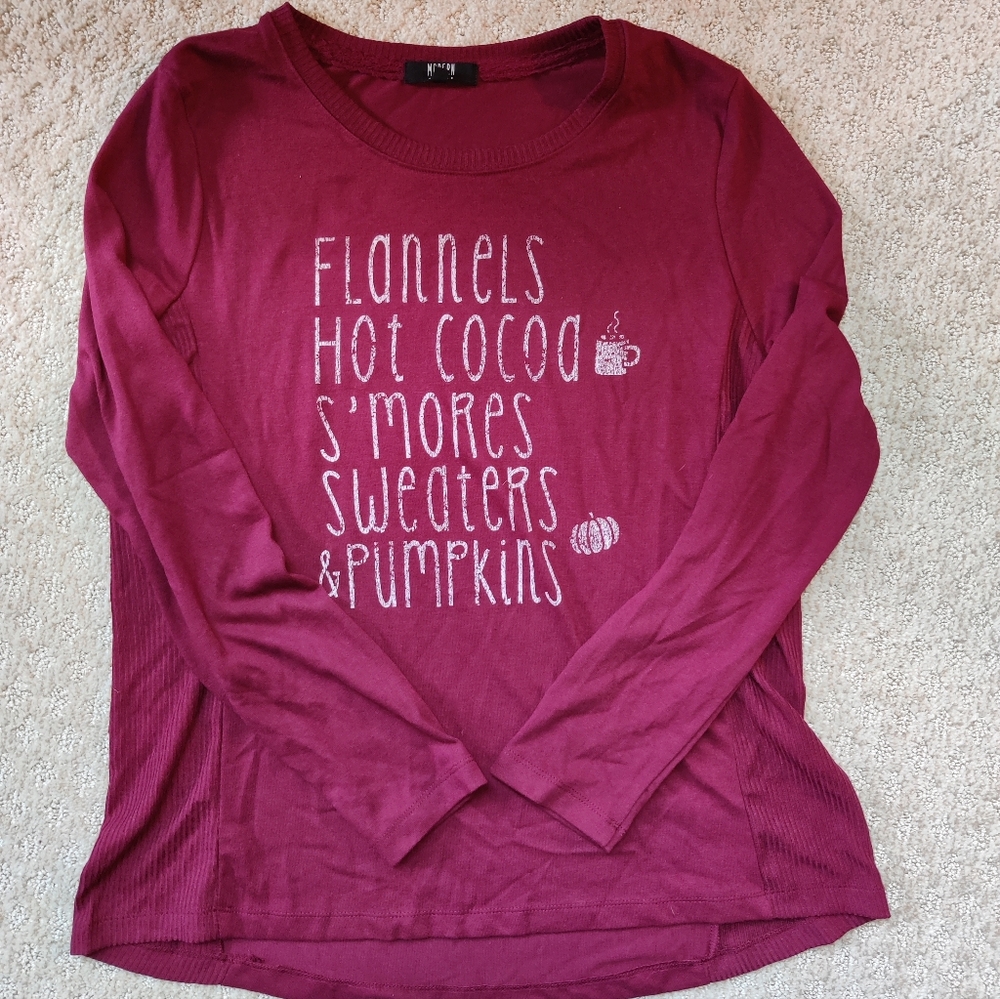 Women's Burgundy Graphic Long Sleeve Top